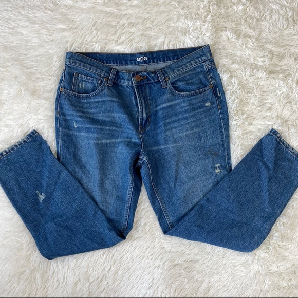 BDG Distressed Patchwork Slim Boyfriend Jeans Blue - Picture 7 of 14